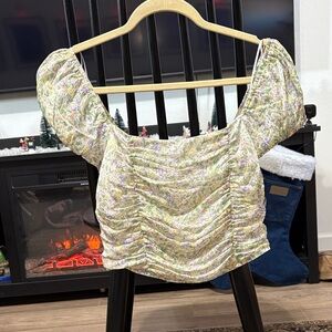 Elodie Pastel Floral Ruched Blouse